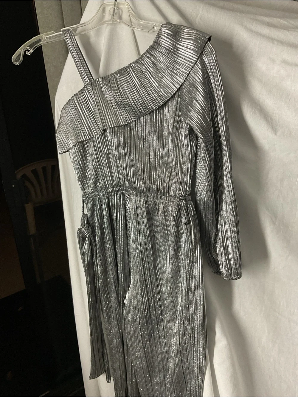 Justice Metallic Silver One-Shoulder Jumpsuit